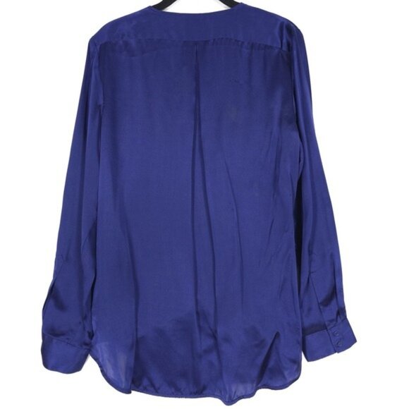 Sundance Blended Paths Blue 100% SILK Velvet Faux Wrap Top Women's MEDIUM Hi Low - Picture 2 of 13